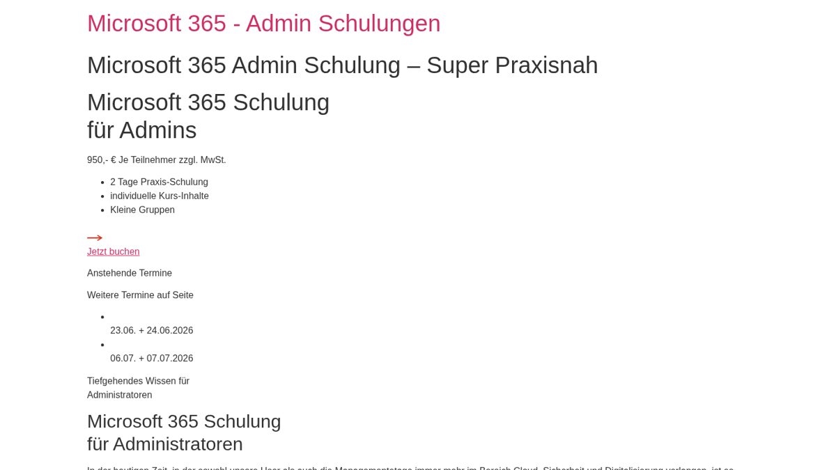 Schulungsseite Microsoft 365 Admin Schulung