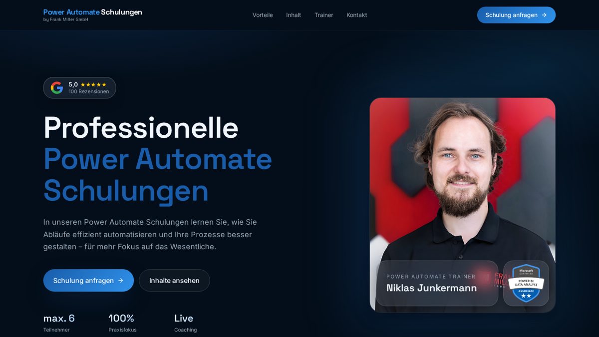 Schulungsseite Power Automate Schulung