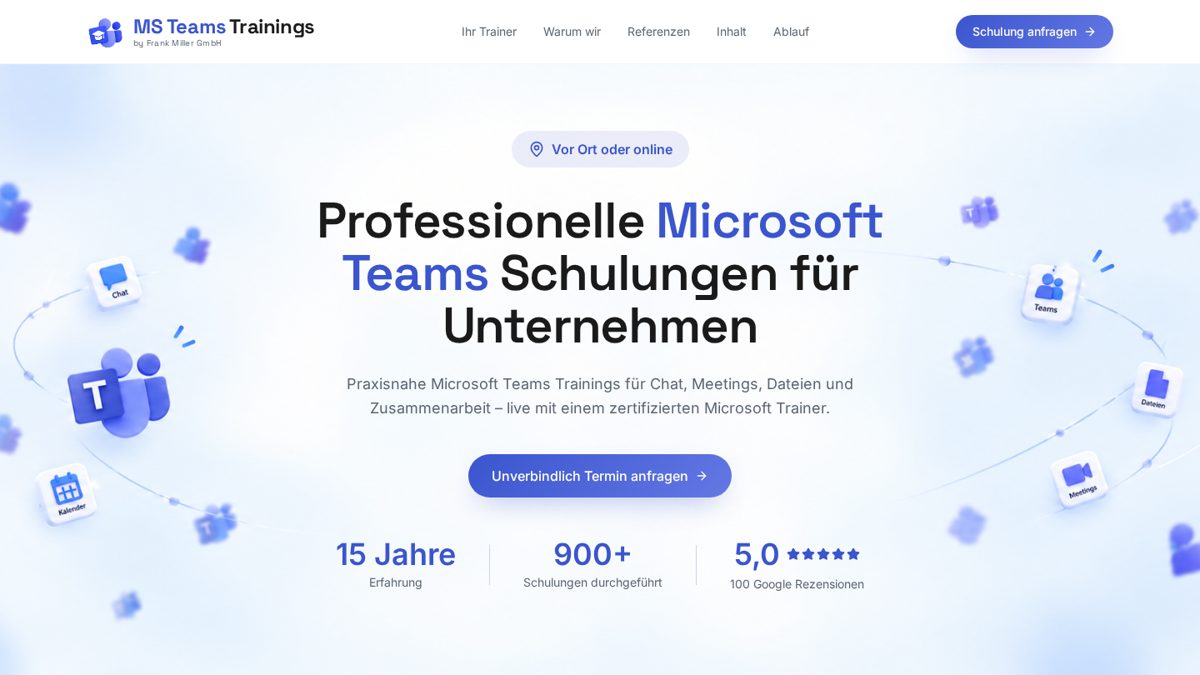 Schulungsseite Microsoft Teams Schulung